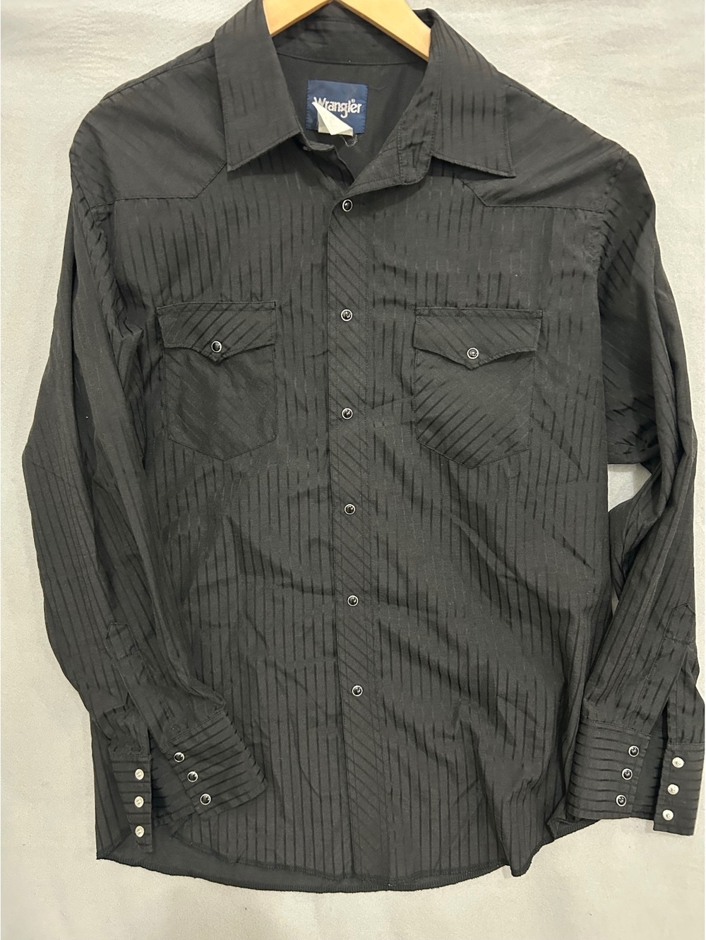 Vintage Wrangler Men's Black Striped Long Sleeve Western Snap Shirt Size Large